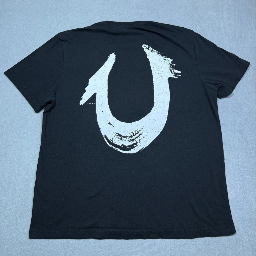 True Religion T Shirt Mens XXL Relaxed Fit Spellout Big Logo Black Retro Street